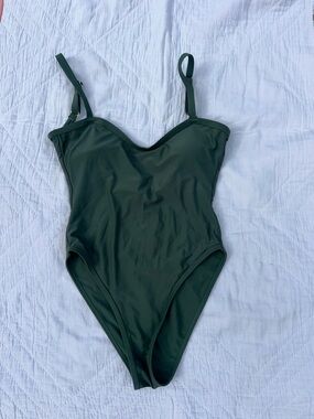 93 Play Street Olive Green One Piece Swimsuit Medium Scoop Back Minimalist Swim